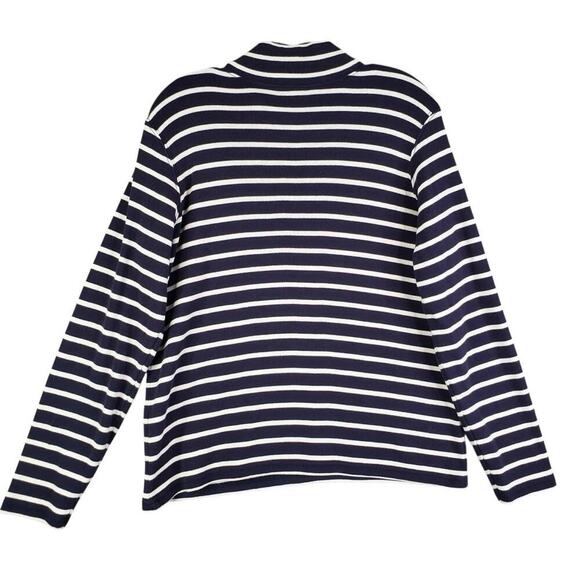 LL Bean Sweater Women’s Size Large L Quarter Zip Pullover Navy Blue Striped - Picture 3 of 8